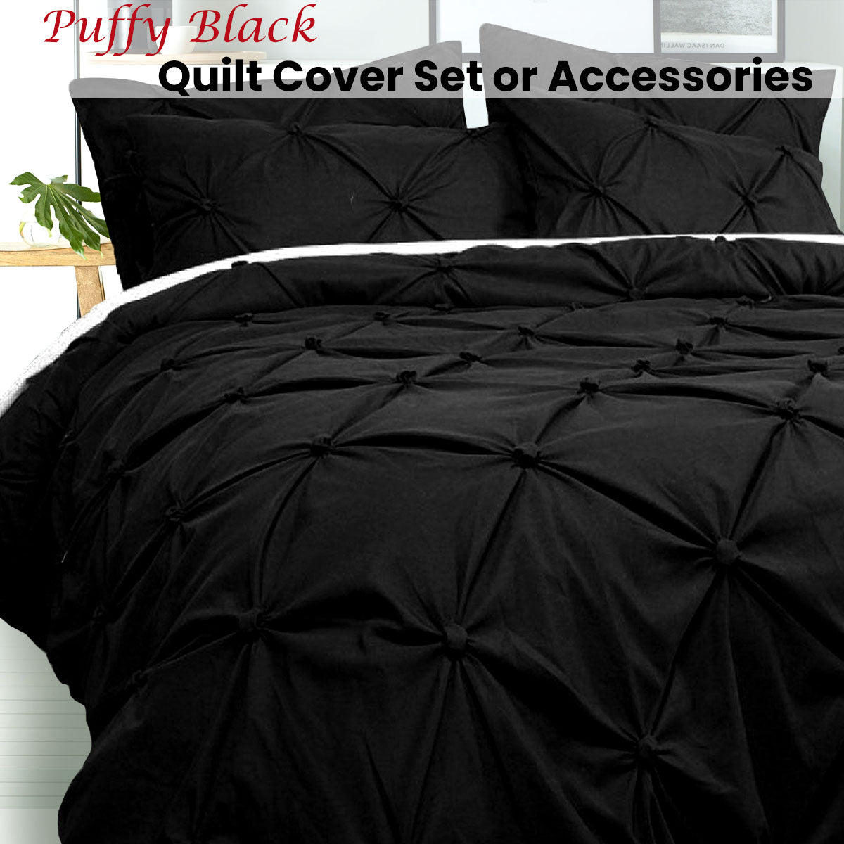 Luxurious Black Puffy Quilt Cover Set | Queen Size