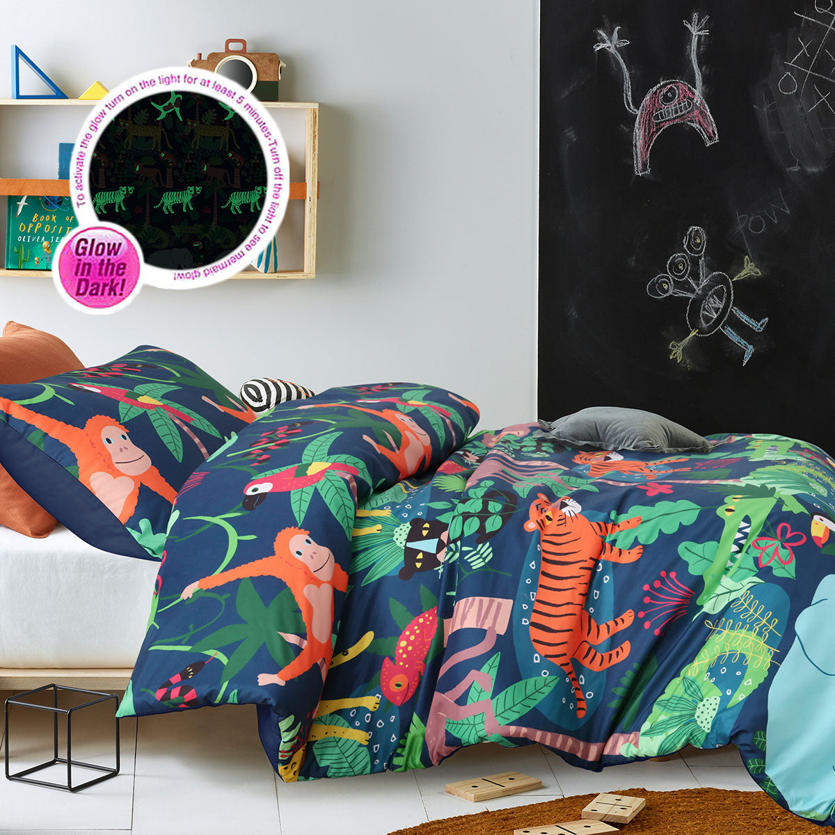 Happy Kids Rainforest Glow in the Dark Quilt Cover Set Double