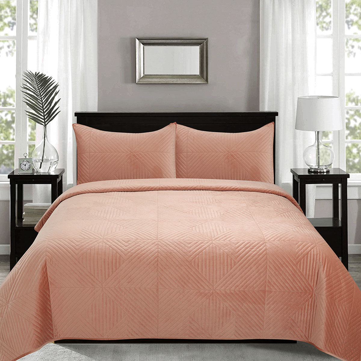 J.Elliot Home Merida Clay Pink Velvet Quilted Coverlet Set Queen/King