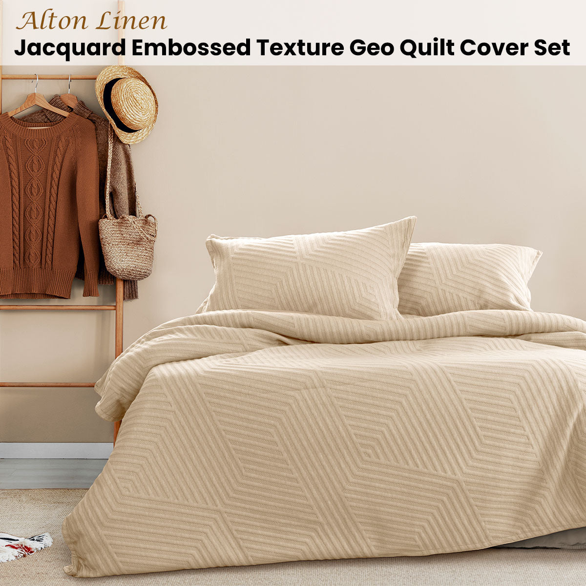 Ardor Alton Linen Jacquard Embossed Texture Geo Quilt Cover Set King