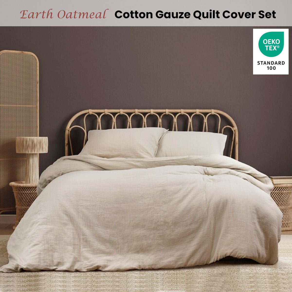 Ardor Earth Oatmeal Cotton Gauze Quilt Cover Set Queen