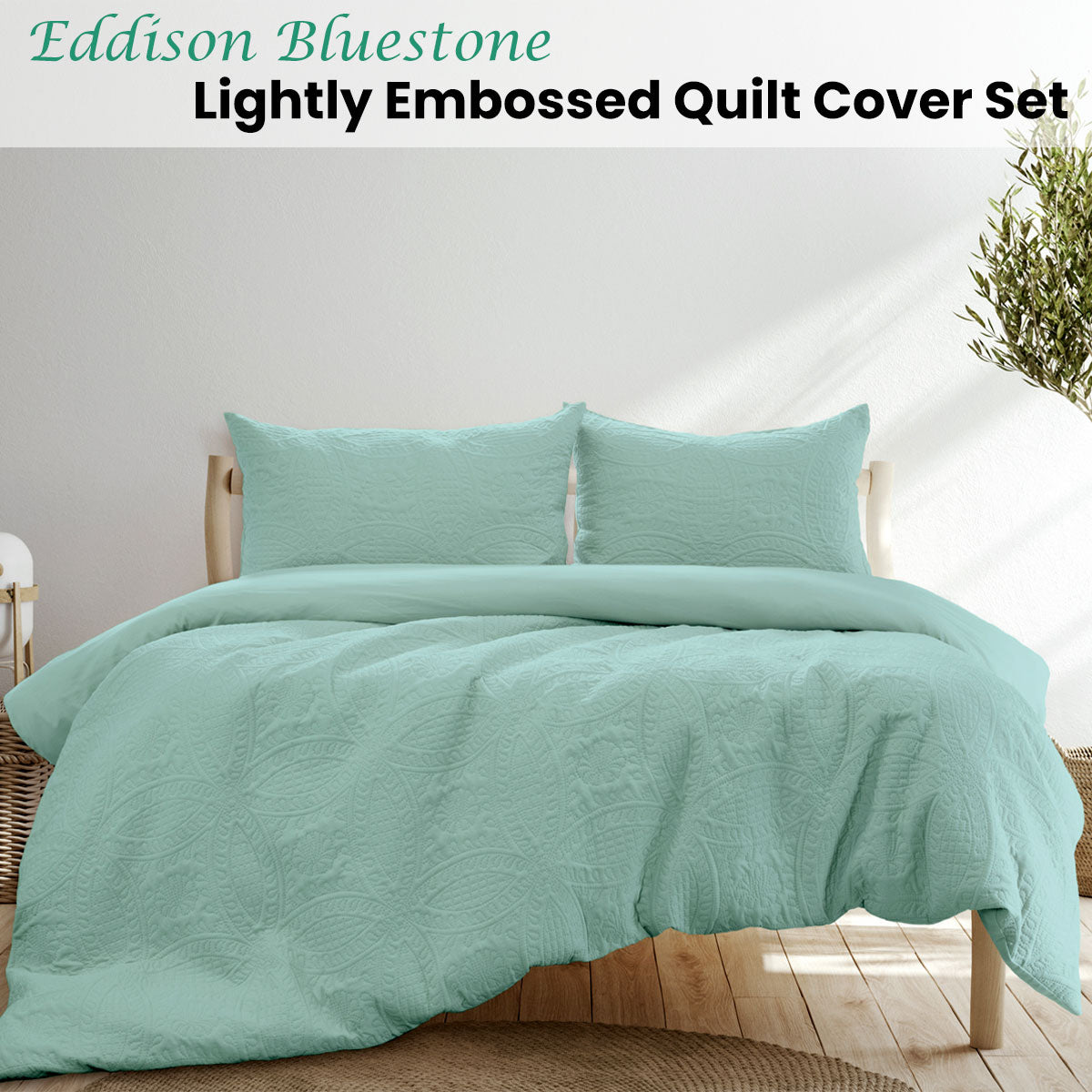 Ardor Eddison Bluestone Light Quilted Embossed Quilt Cover Set King