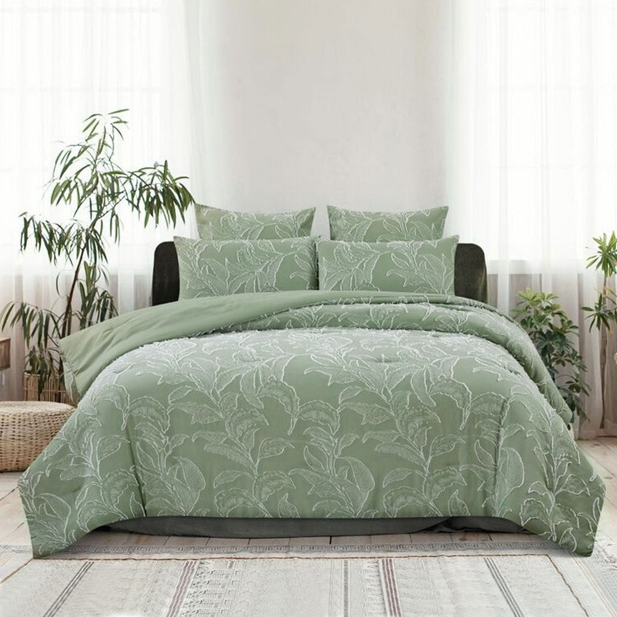 Ardor Kiah Pale Olive Textured Clipped Jacquard Quilt Cover Set King