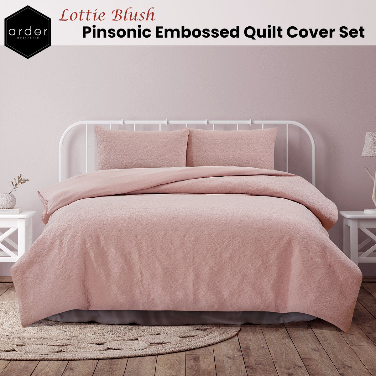 Ardor Lottie Blush Pinsonic Embossed Quilt Cover Set King