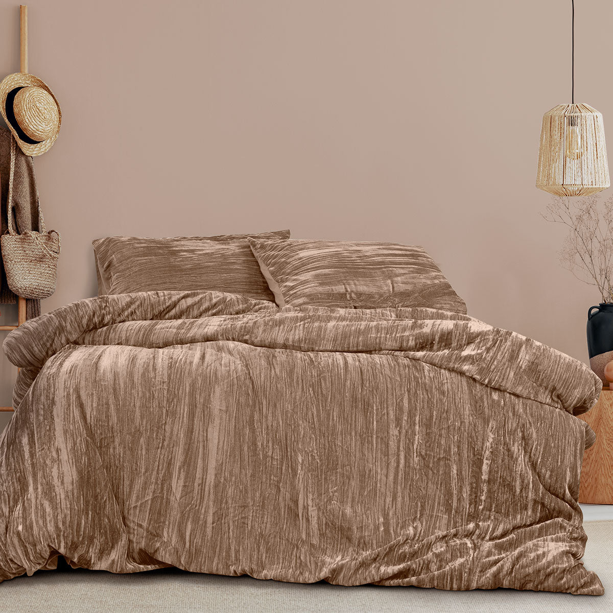 Ardor Vivienne Champagne Crushed Velvet Quilt Cover Set Queen