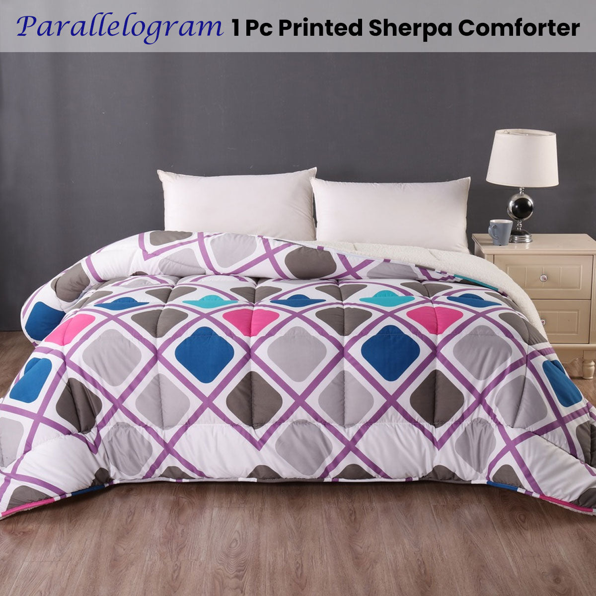 Ramesses Square 1 Pc Printed Sherpa Comforter King