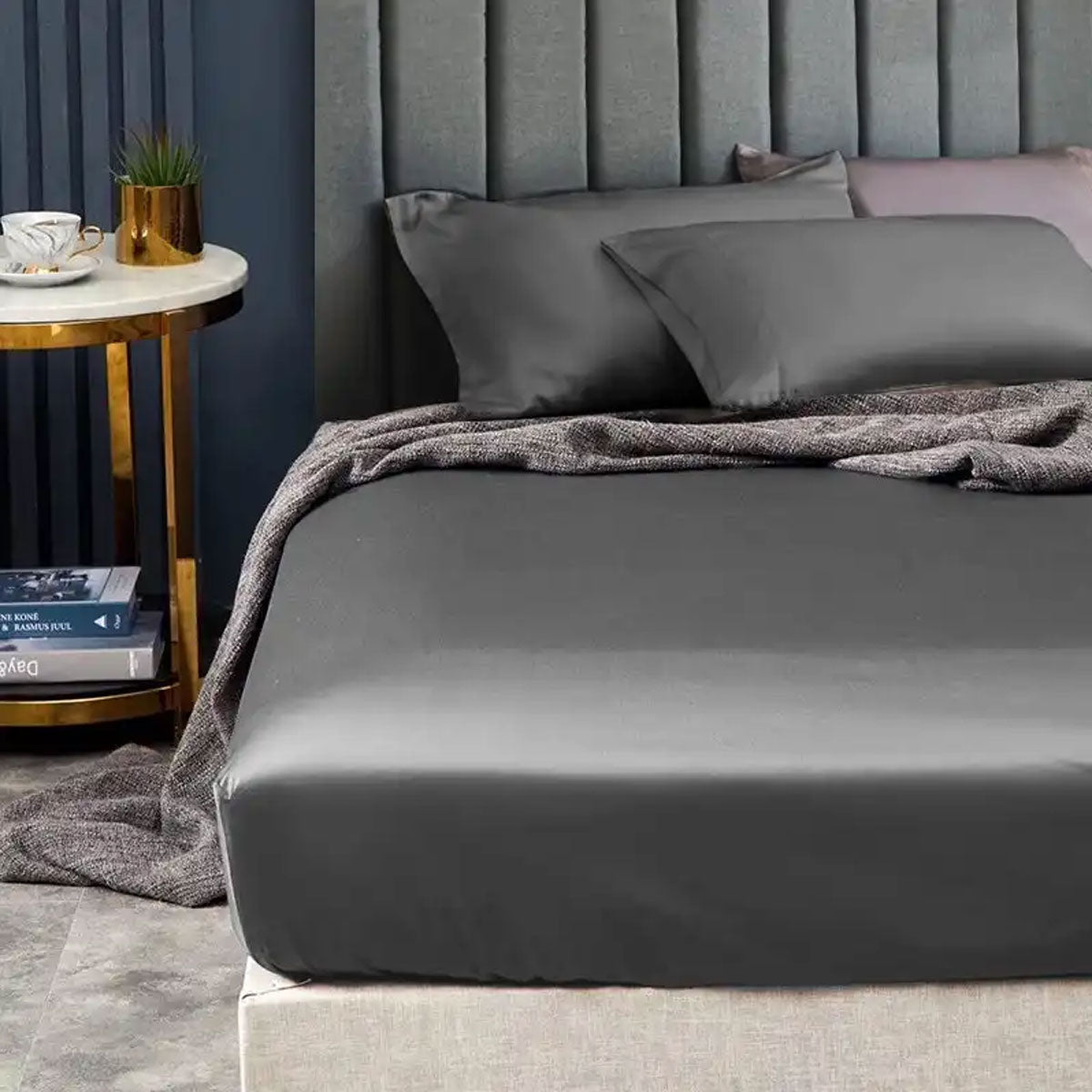 Ramesses 1500TC Elite Egyptian Cotton Sateen Fitted Sheet Combo Set Charcoal King