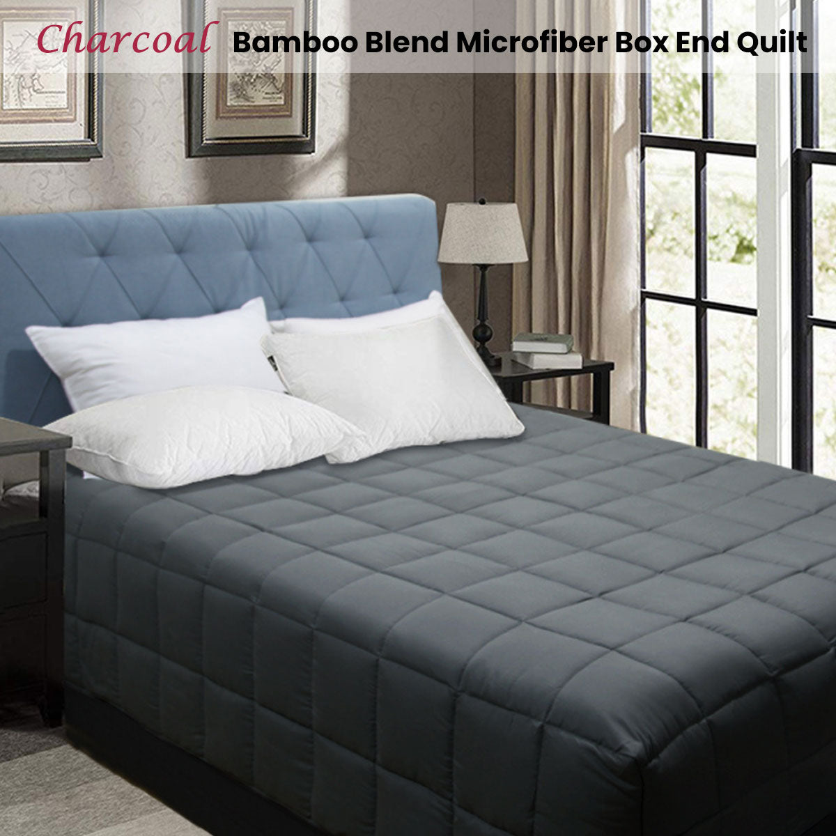 Shangri La Bamboo Blend Microfiber Box End Quilt Charcoal Queen