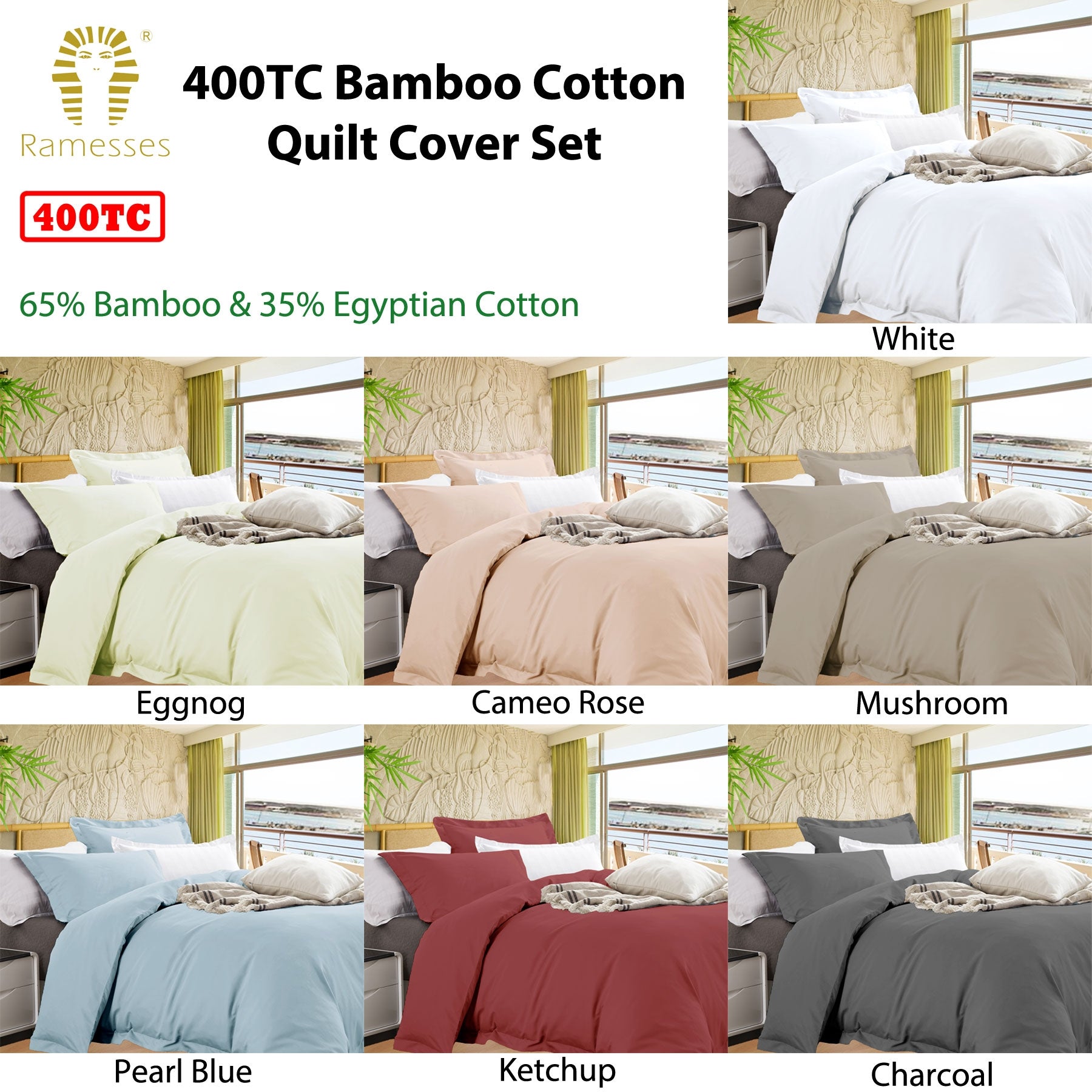 Ramesses Bamboo Cotton Quilt Cover Set Ketchup King