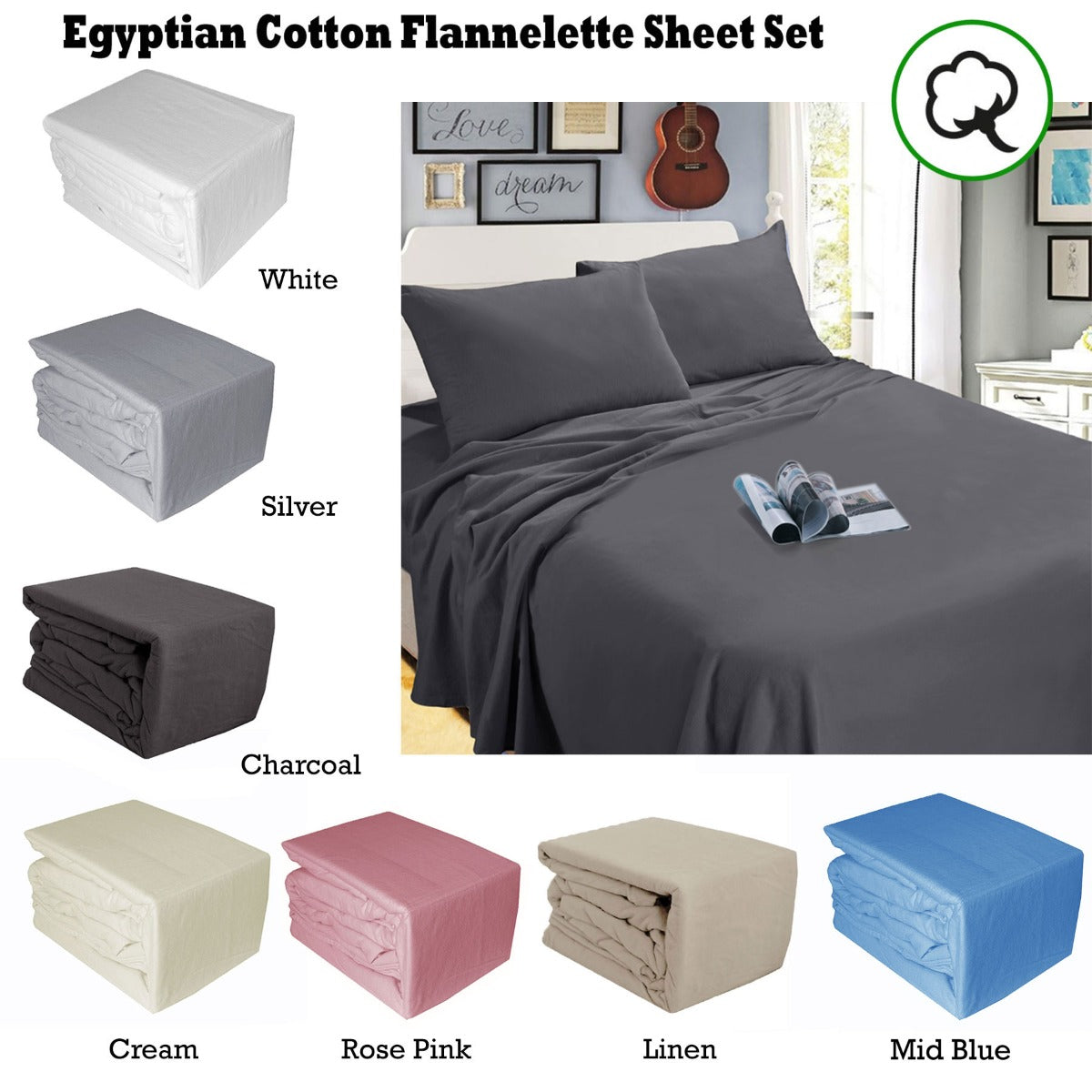 Ramesses Egyptian Cotton Flannel Sheet Set White Queen