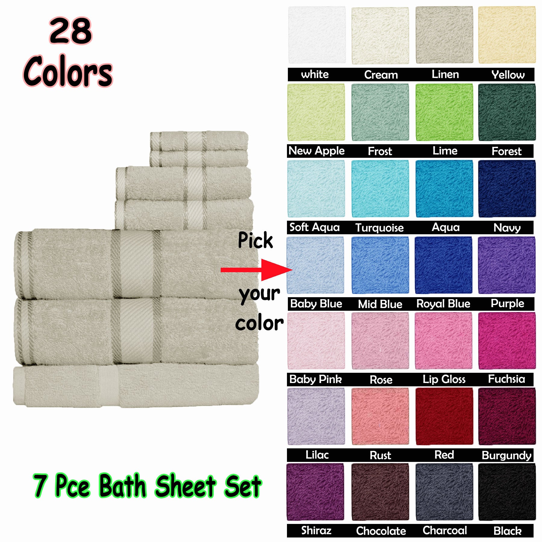 Kingtex 550gsm Cotton 7 Pce Bath Sheet Set Cream