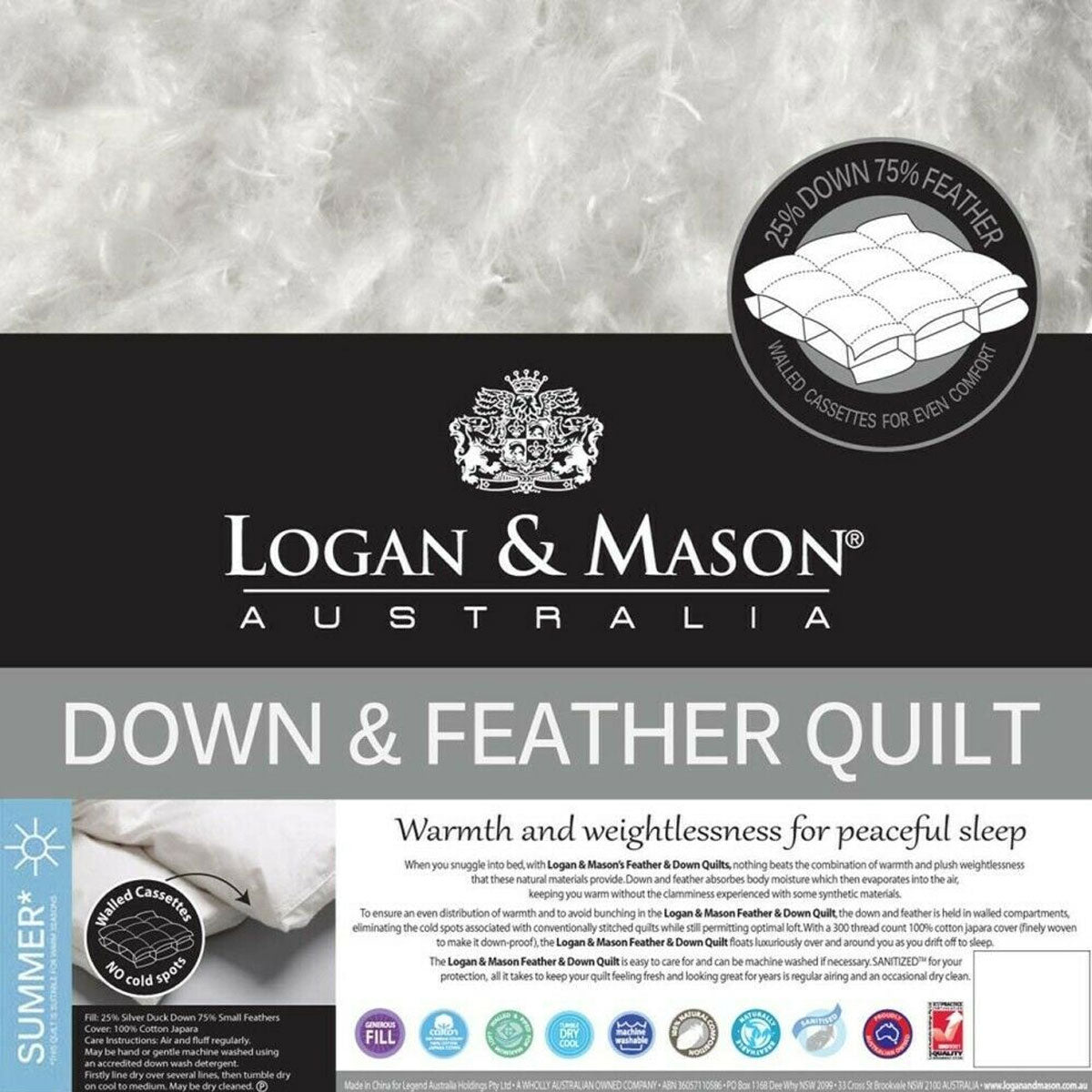 Logan and Mason 75% Feather 25% Duck Down Premium Quality Quilt Double