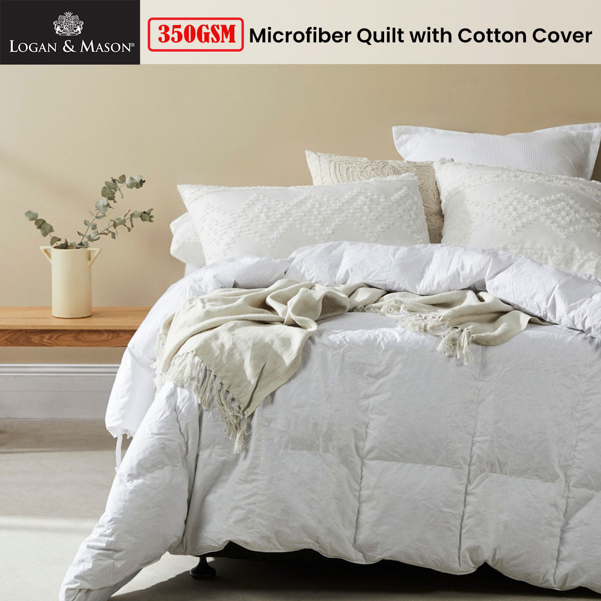 Logan and Mason 350GSM Microfiber Quilt with Cotton Cover Queen