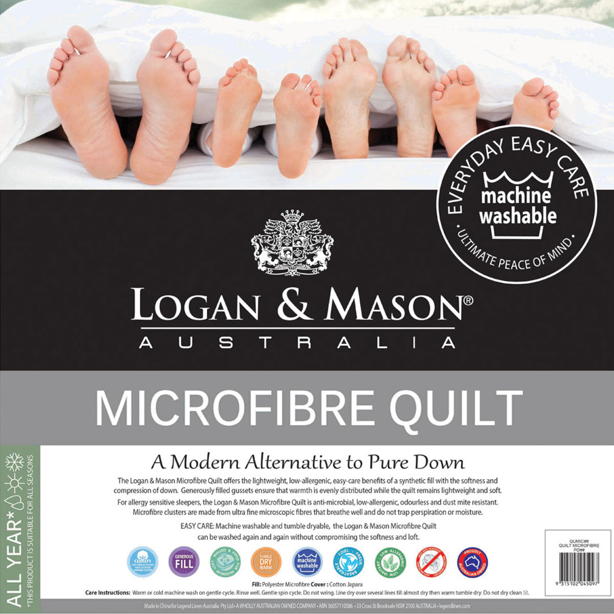 Logan and Mason 350GSM Microfiber Quilt with Cotton Cover Queen