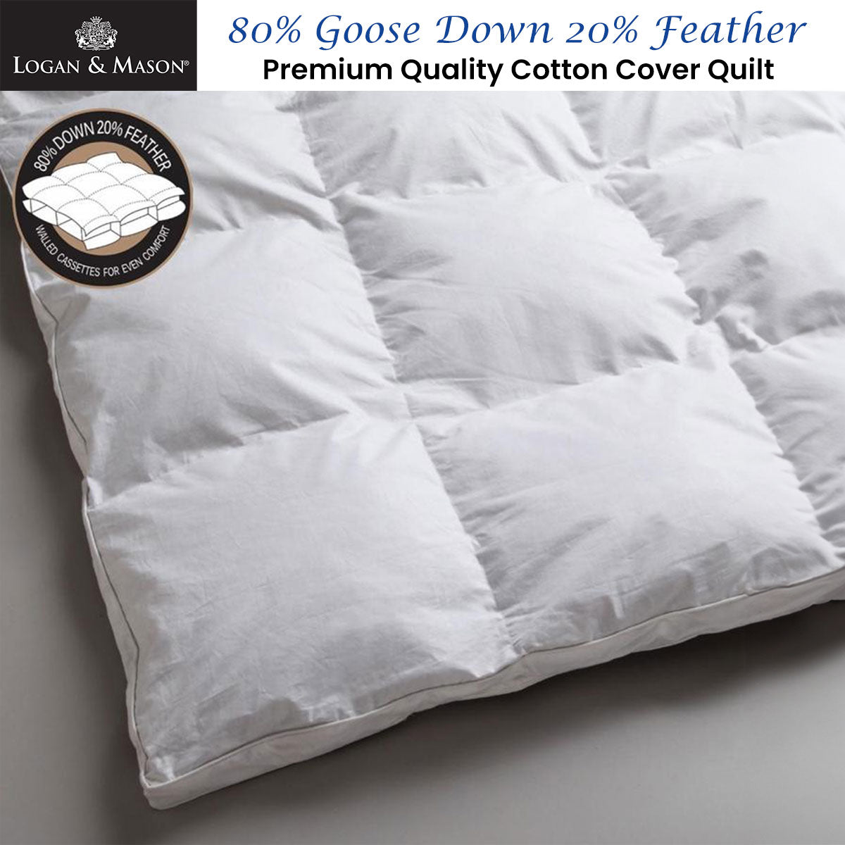 Logan and Mason 80% White Goose Down 20% Feather Premium Quality Quilt Queen