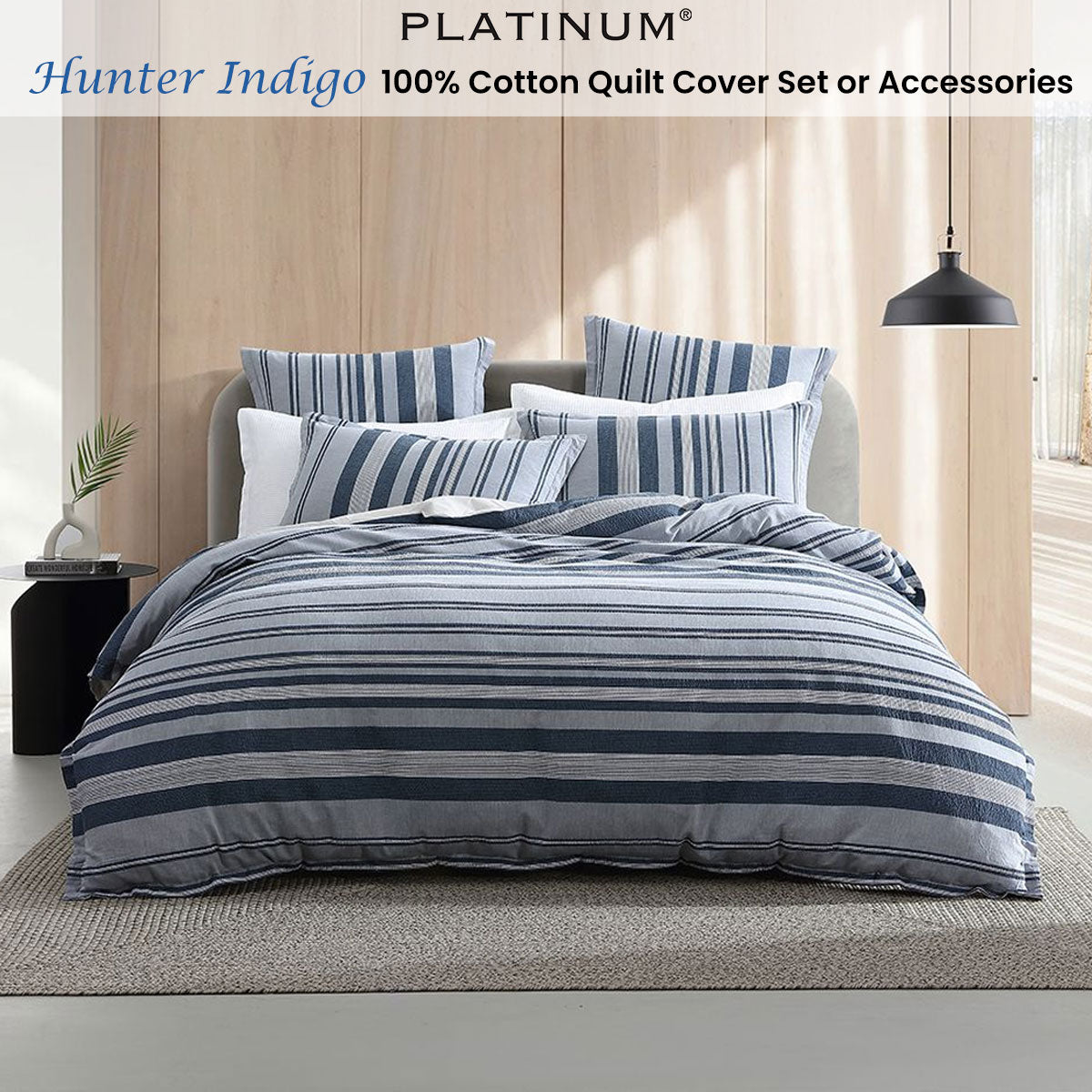 Platinum Collection Hunter Indigo 100% Cotton Seersucker Quilt Cover Set Super King