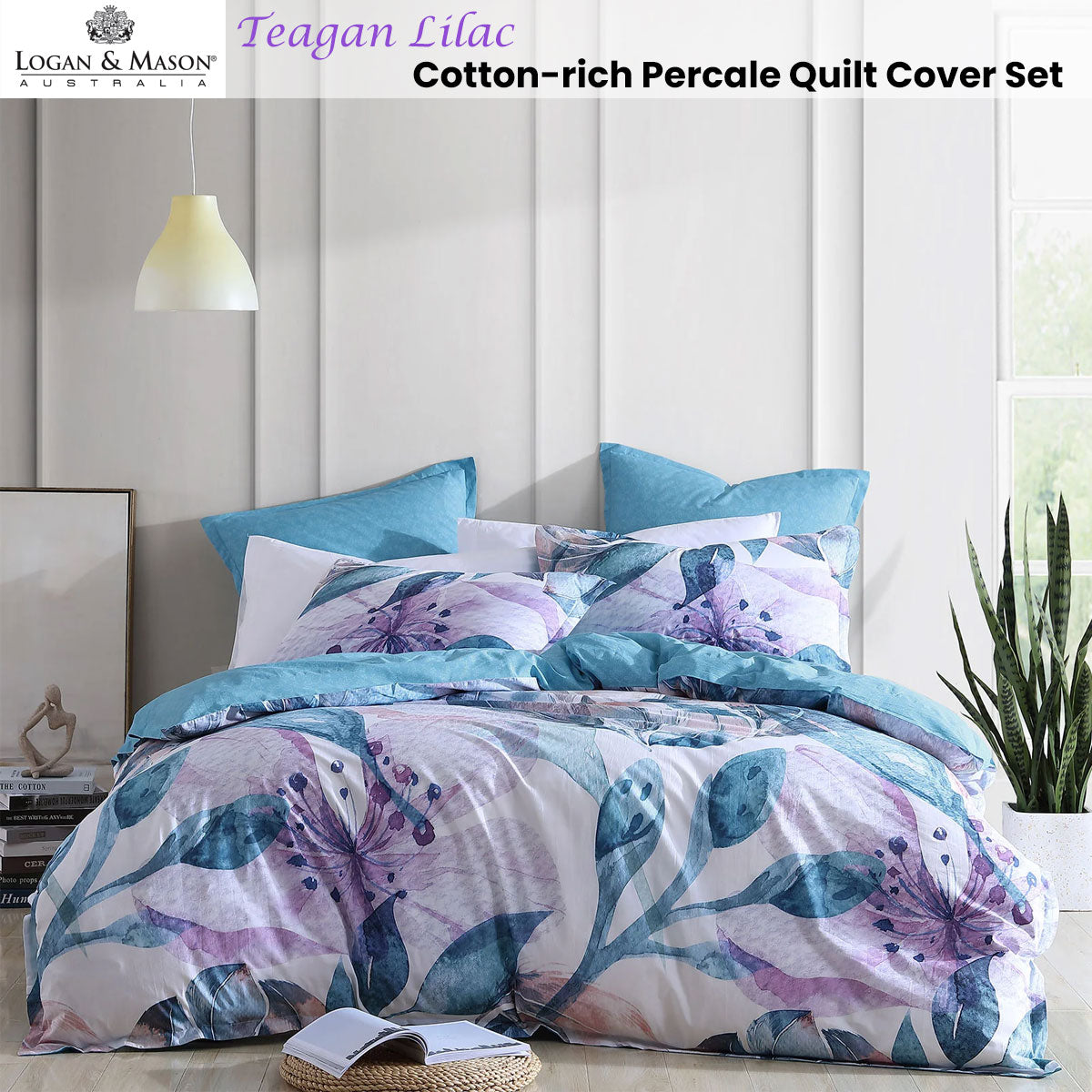 Logan and Mason Teagan Lilac Cotton-rich Percale Print Quilt Cover Set Queen