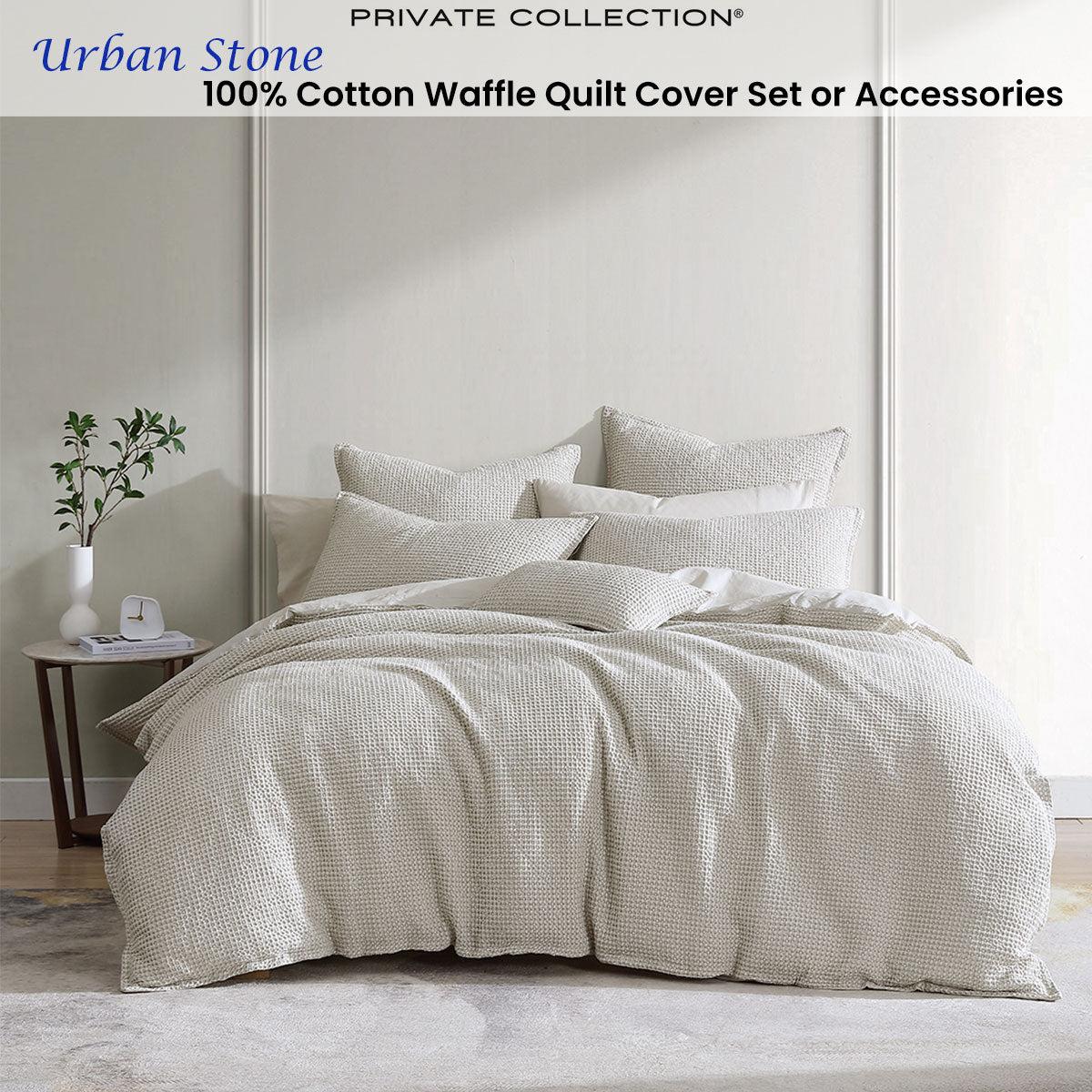 Private Collection Urban Stone 100% Cotton Waffle Quilt Cover Set Queen