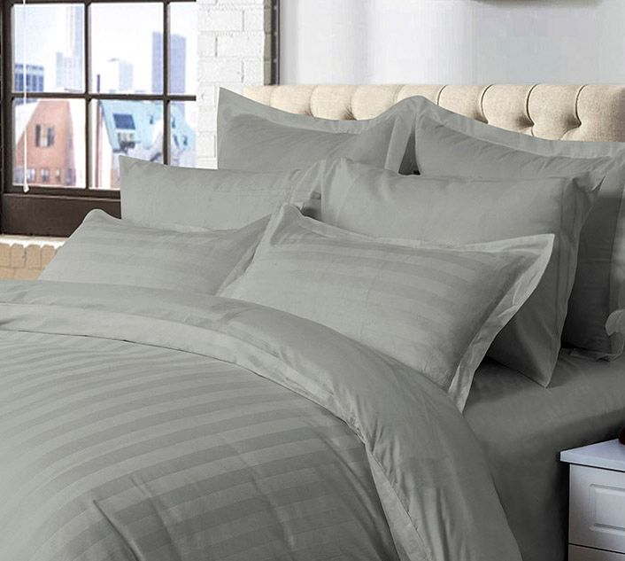 1000TC Ultra Soft Striped Grey Duvet Cover Set | King Size