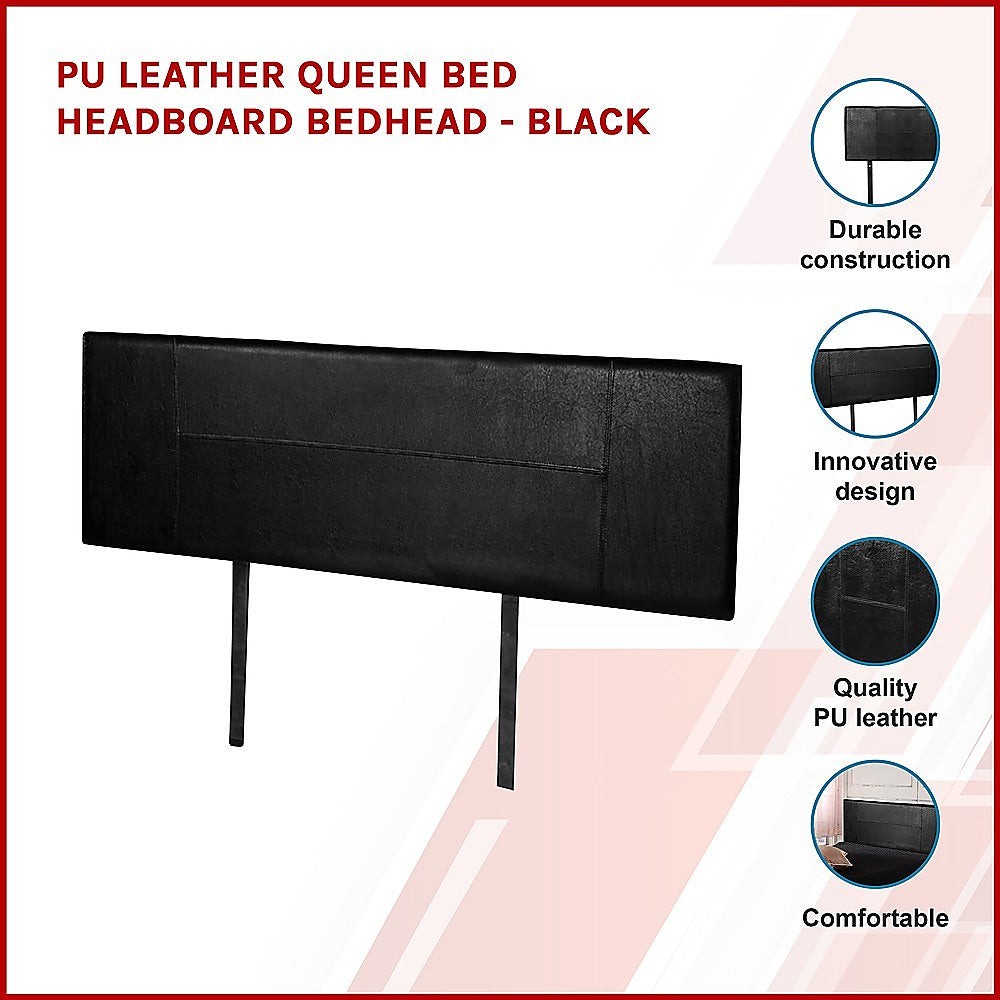 Black PU Leather Queen Bed Headboard with Accent Stitching