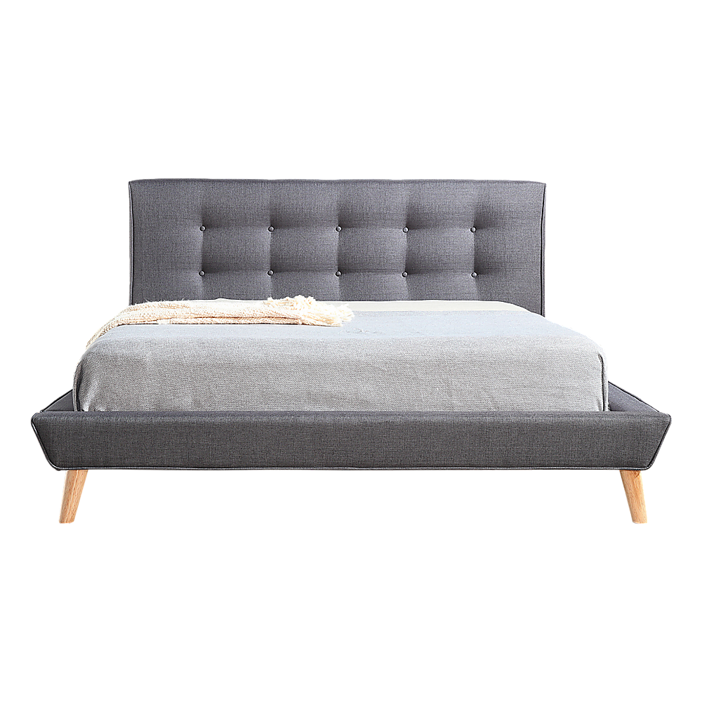 Palermo Grey Linen Double Bed Frame with Tufted Headboard