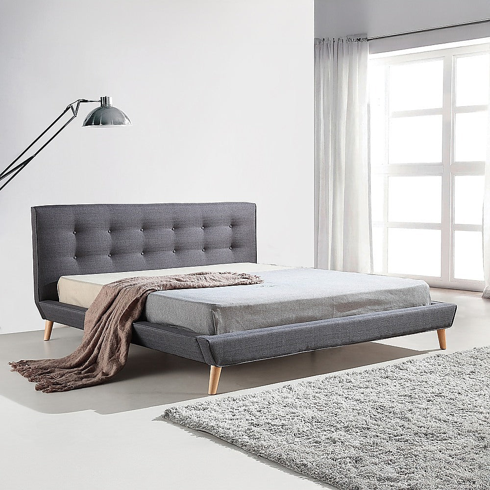 Palermo King Linen Bed Frame with Tufted Headboard | Grey