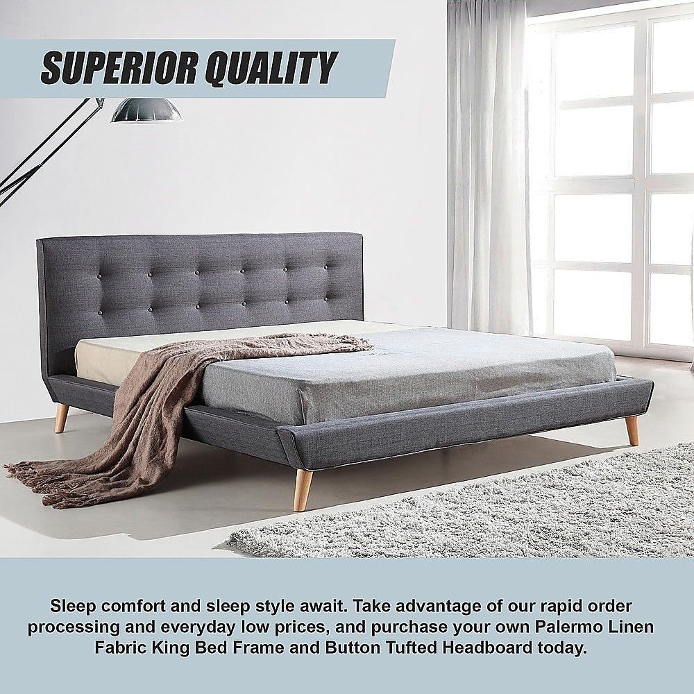 Palermo King Linen Bed Frame with Tufted Headboard | Grey