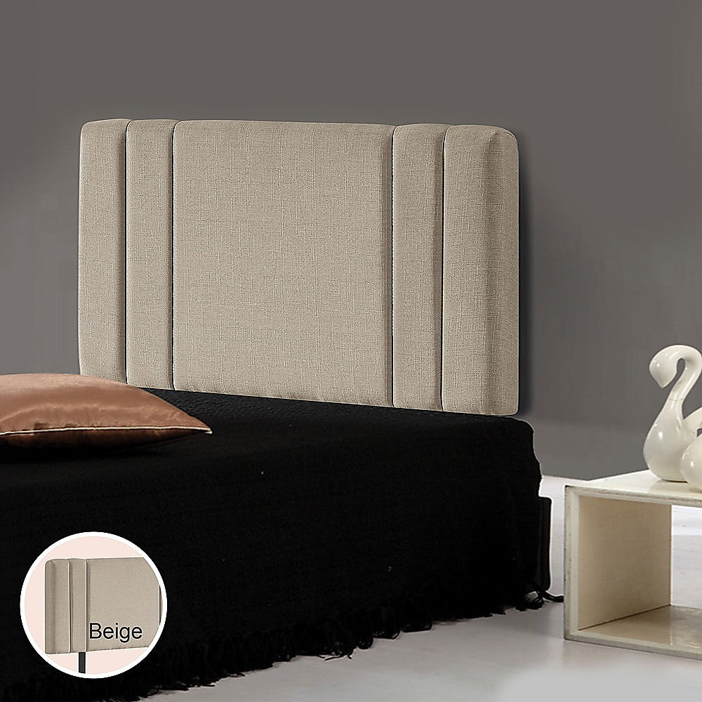 Linen Fabric Single Bed Headboard with Accent Stitching | Beige