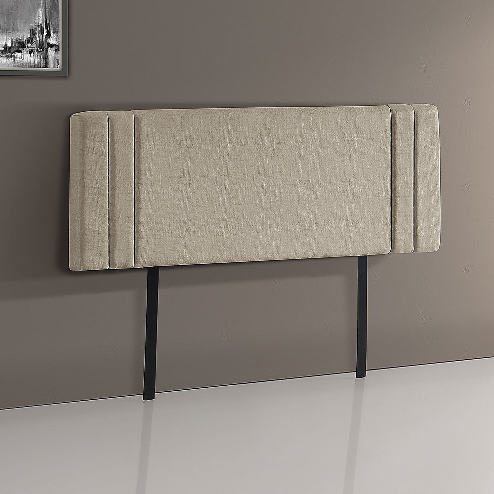 Beige Linen Double Bed Headboard with Designer Stitching