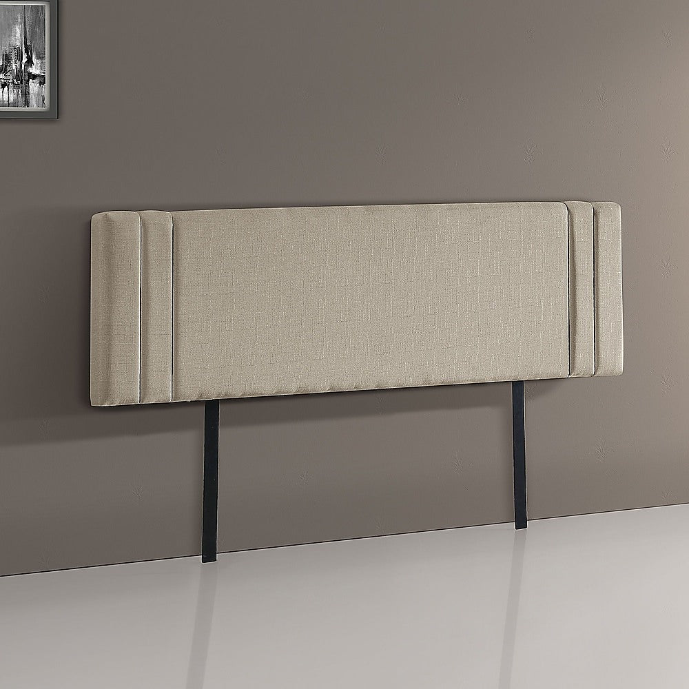 Linen King Bed Headboard with Designer Stitching | Beige