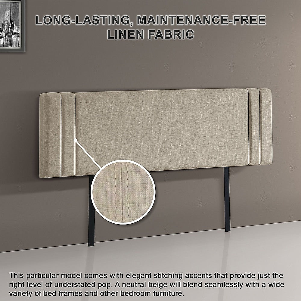 Linen King Bed Headboard with Designer Stitching | Beige