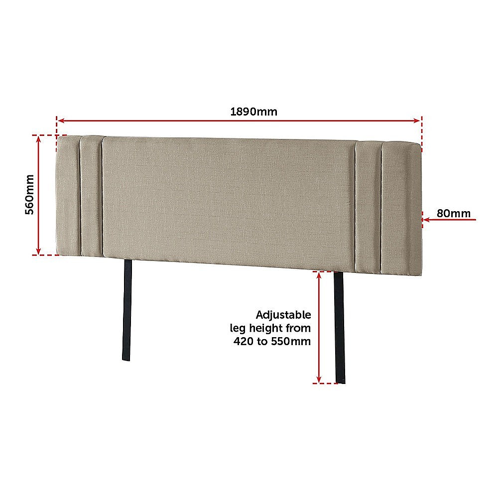 Linen King Bed Headboard with Designer Stitching | Beige