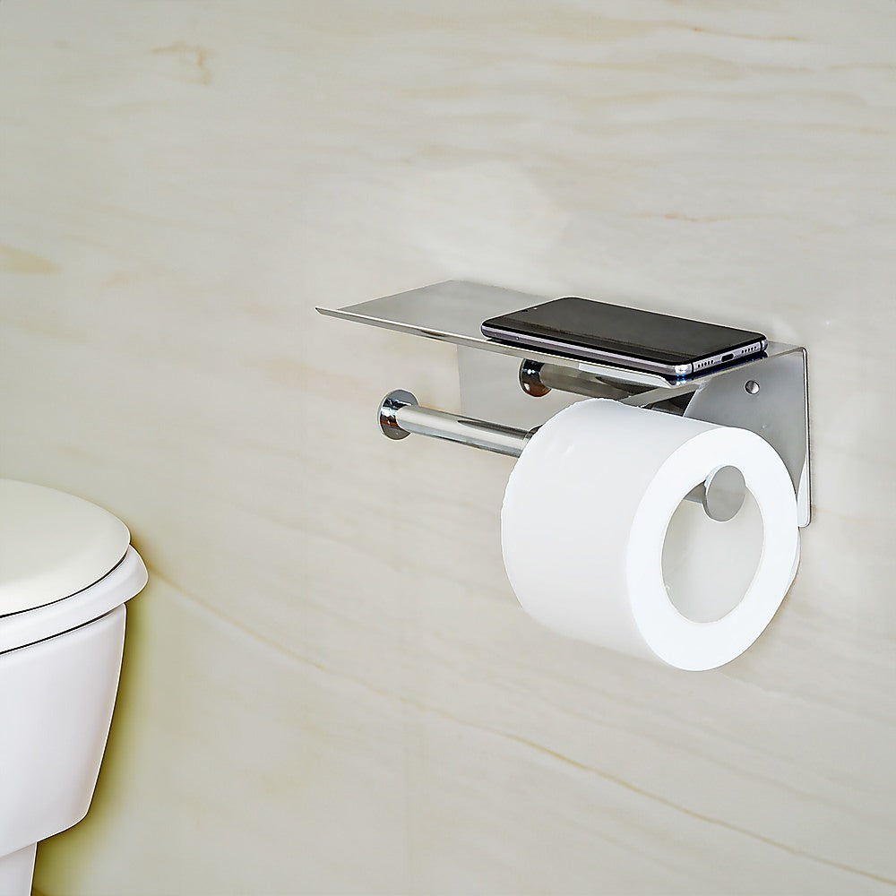 Stainless Steel Double Roll Toilet Paper Holder with Storage Shelf