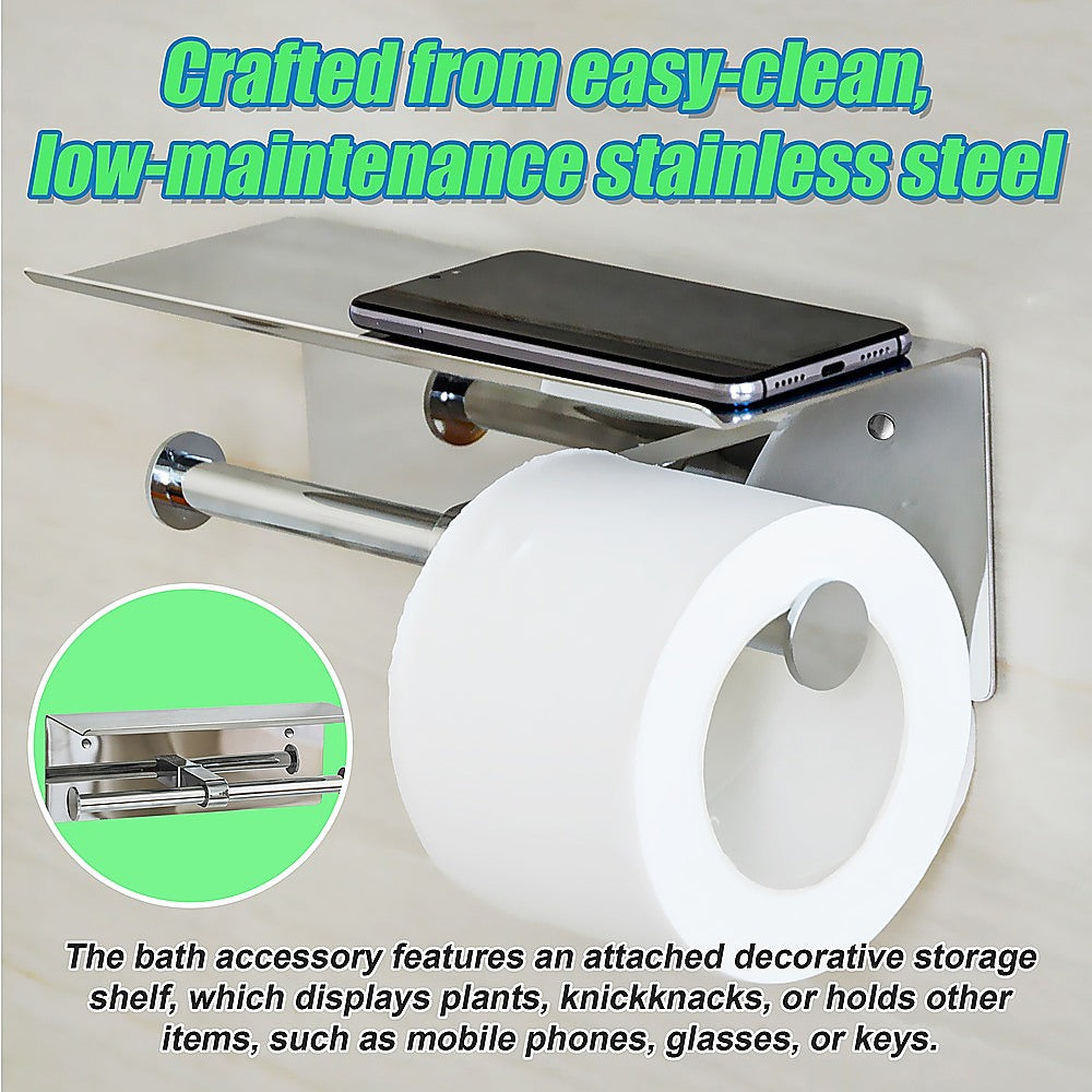 Stainless Steel Double Roll Toilet Paper Holder with Storage Shelf