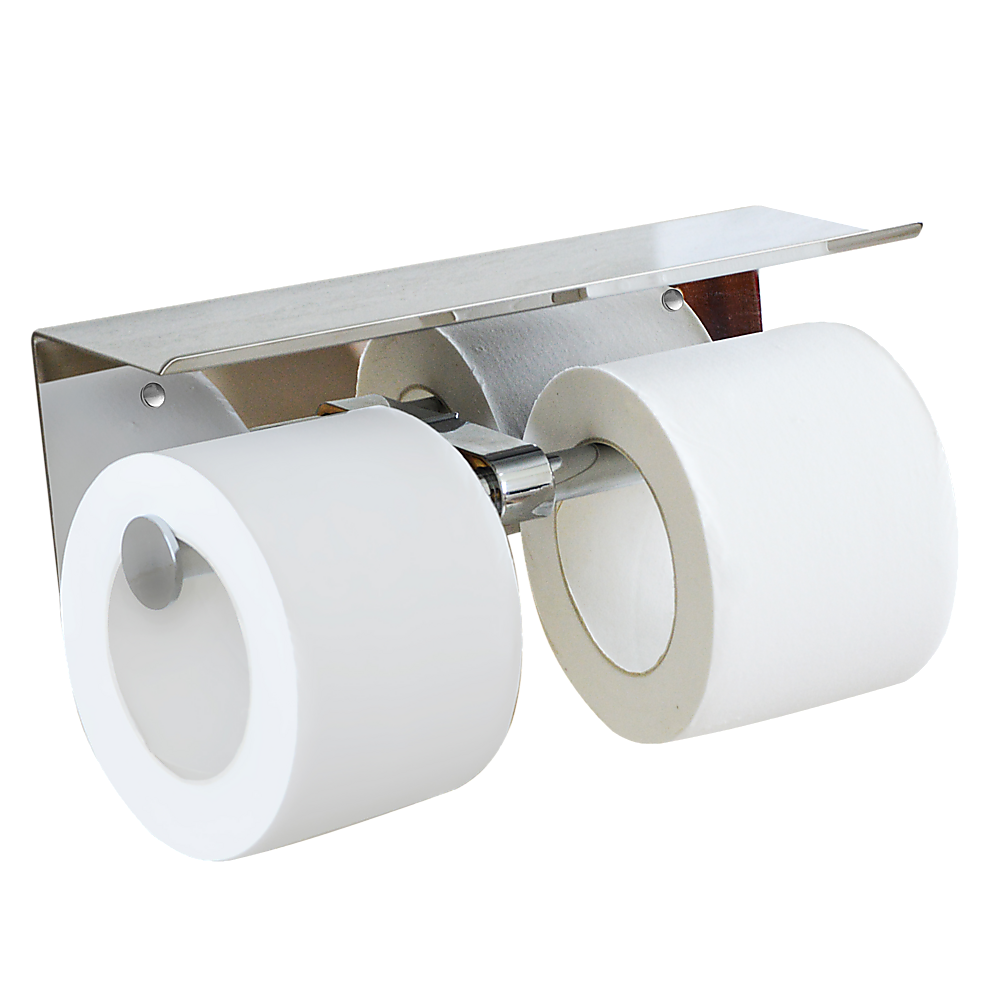 Stainless Steel Double Roll Toilet Paper Holder with Storage Shelf