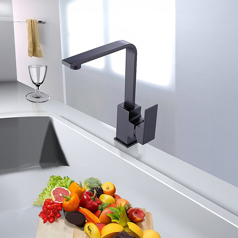 Della Francesca L|Necked Kitchen Mixer Tap | Matte Black Brass