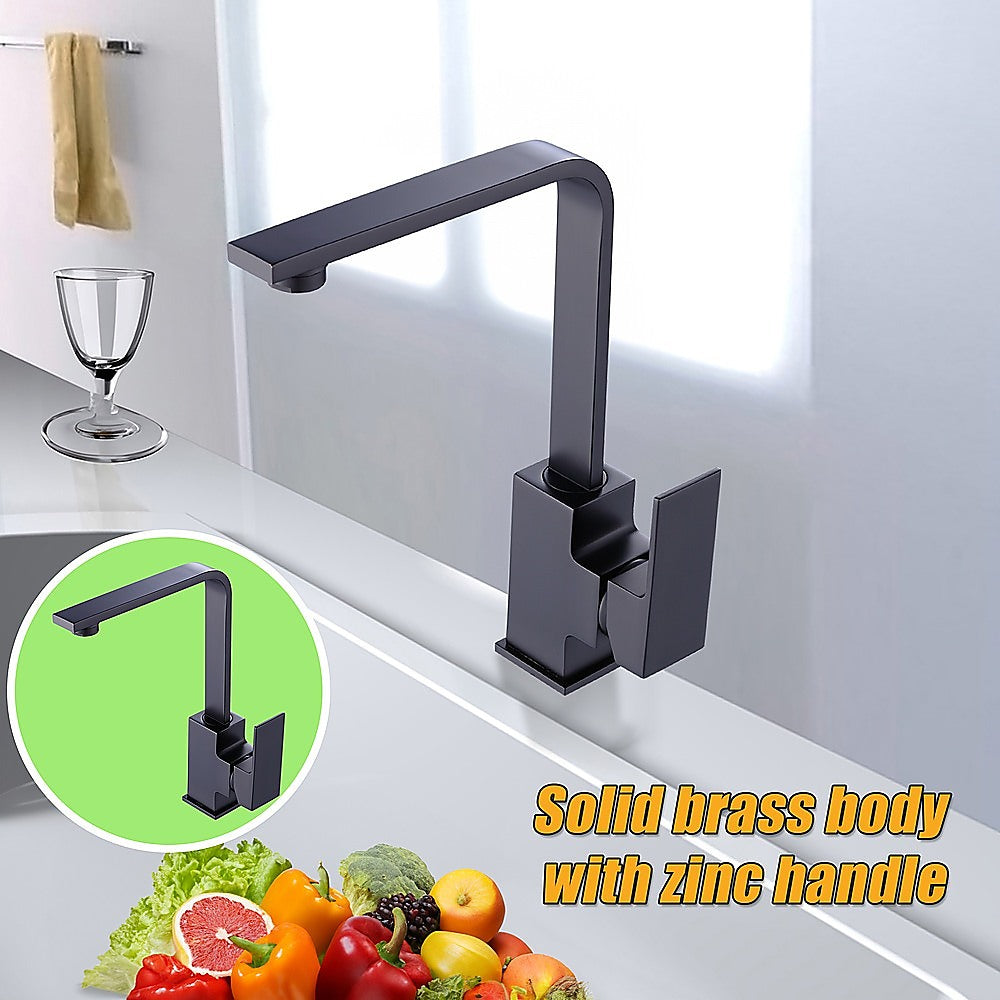 Della Francesca L|Necked Kitchen Mixer Tap | Matte Black Brass