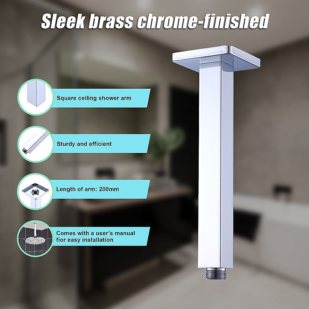 Modern Square Ceiling Shower Arm | Chrome Finished Brass