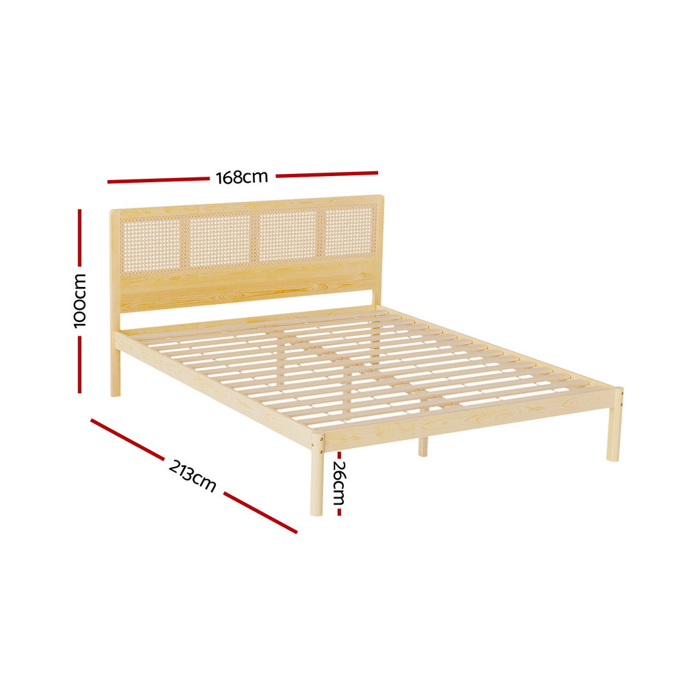 Artiss Rita Queen Rattan Wooden Bed Frame | Modern Design