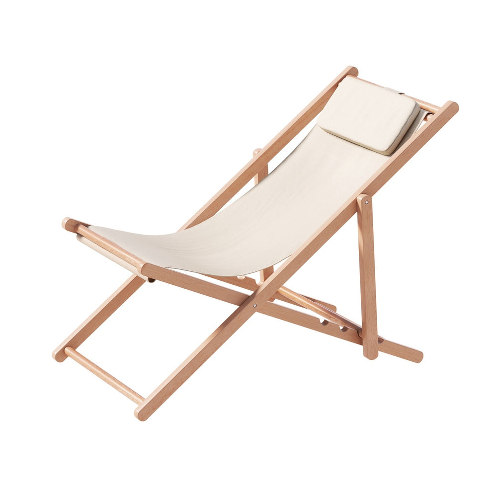 Gardeon Foldable Wooden Beach Chair with Pillow | 4 Positions