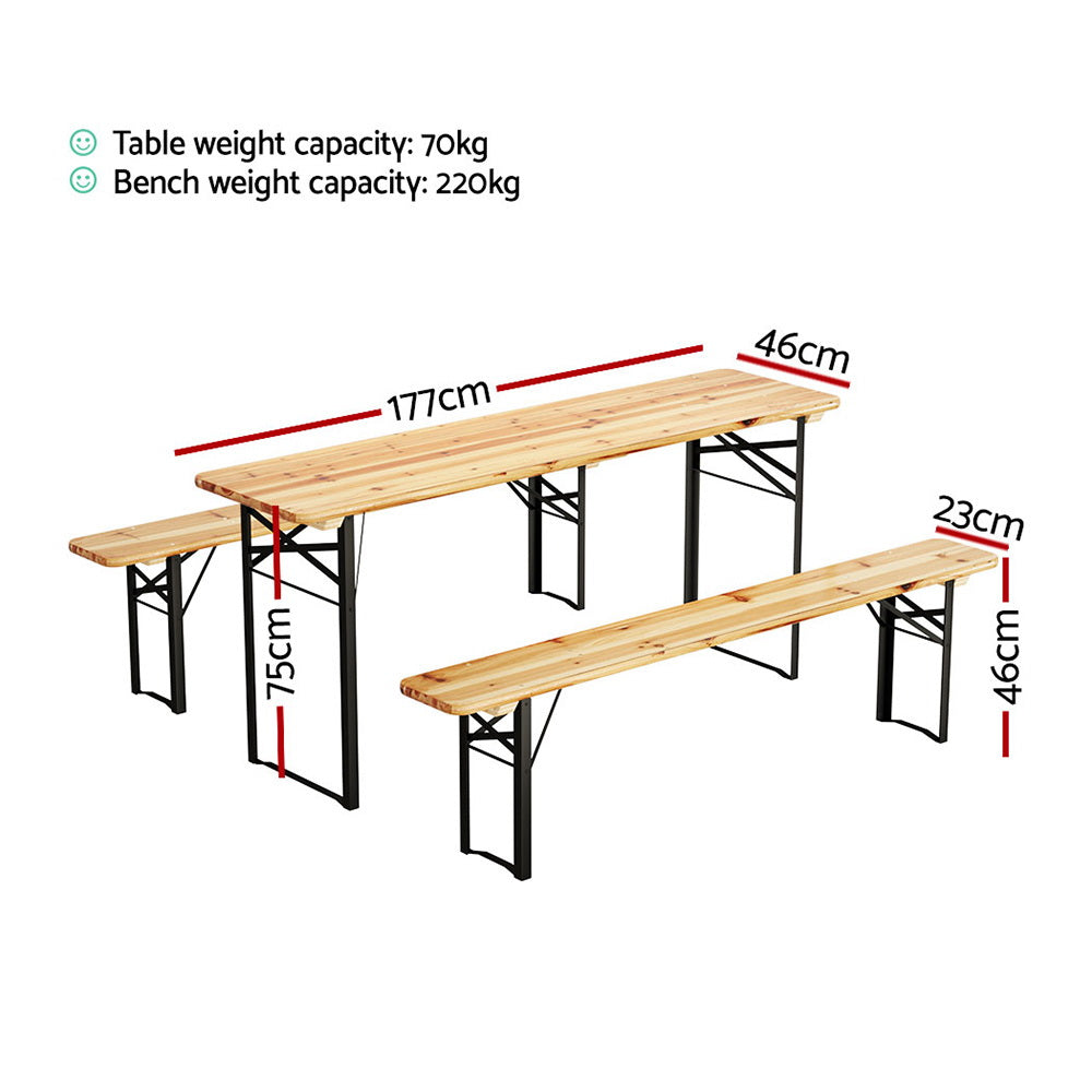 Gardeon 3 Piece Foldable Outdoor Wood Dining Set with Benches