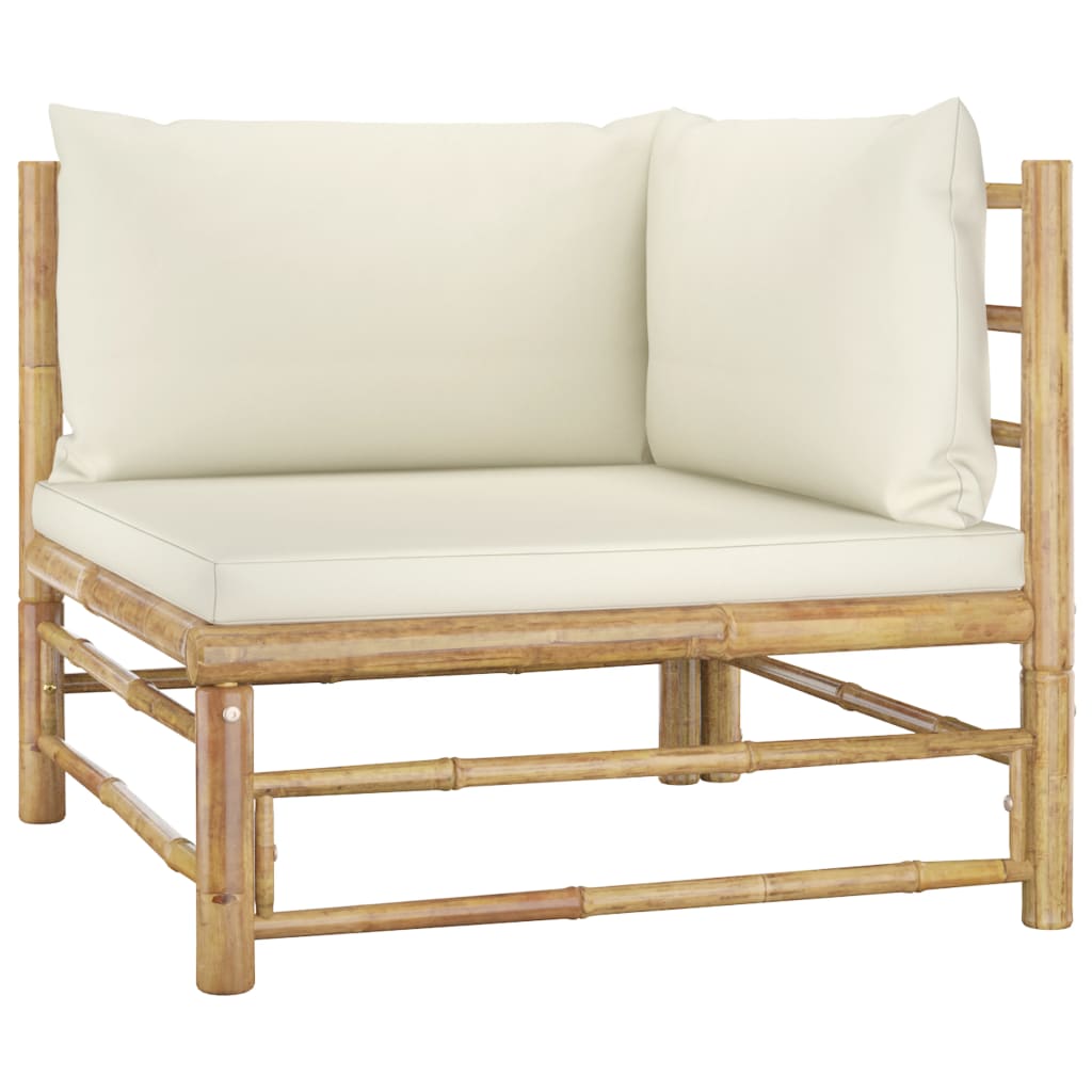 10 Piece Garden Lounge Set with Cream White Cushions Bamboo - Newstart Furniture