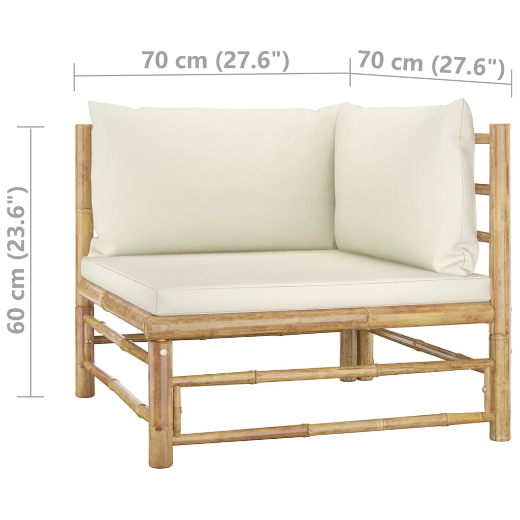 10 Piece Garden Lounge Set with Cream White Cushions Bamboo - Newstart Furniture