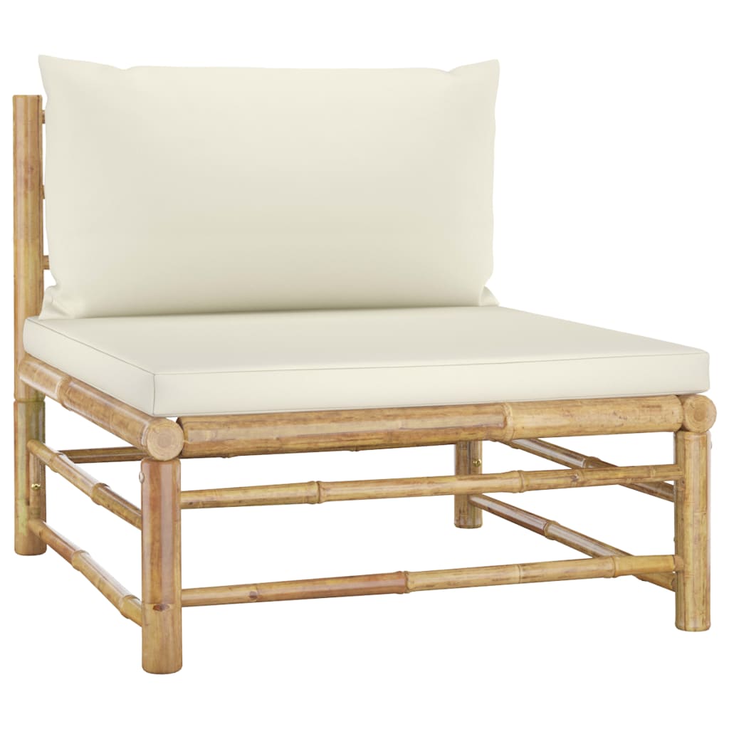 10 Piece Garden Lounge Set with Cream White Cushions Bamboo - Newstart Furniture