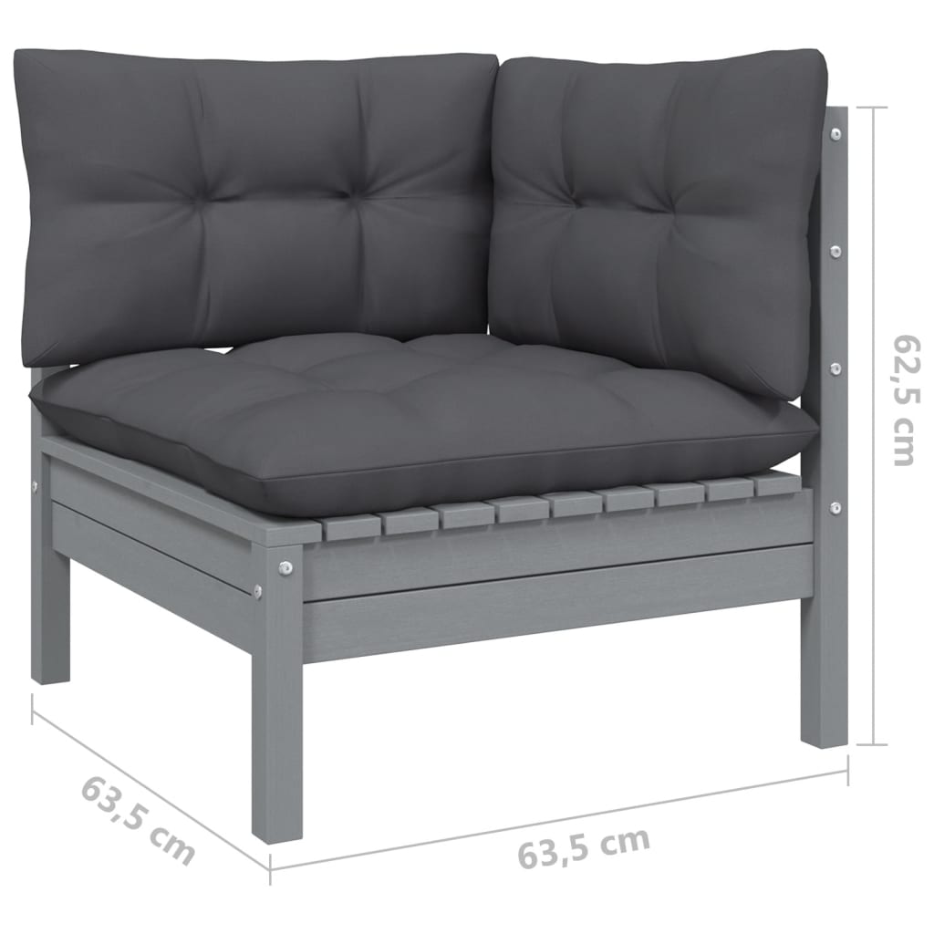 10 Piece Garden Lounge Set with Cushions Grey Solid Pinewood - Newstart Furniture