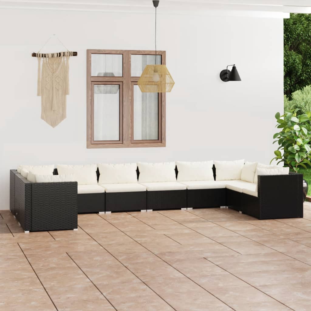 10 Piece Garden Lounge Set with Cushions Poly Rattan Black - Newstart Furniture