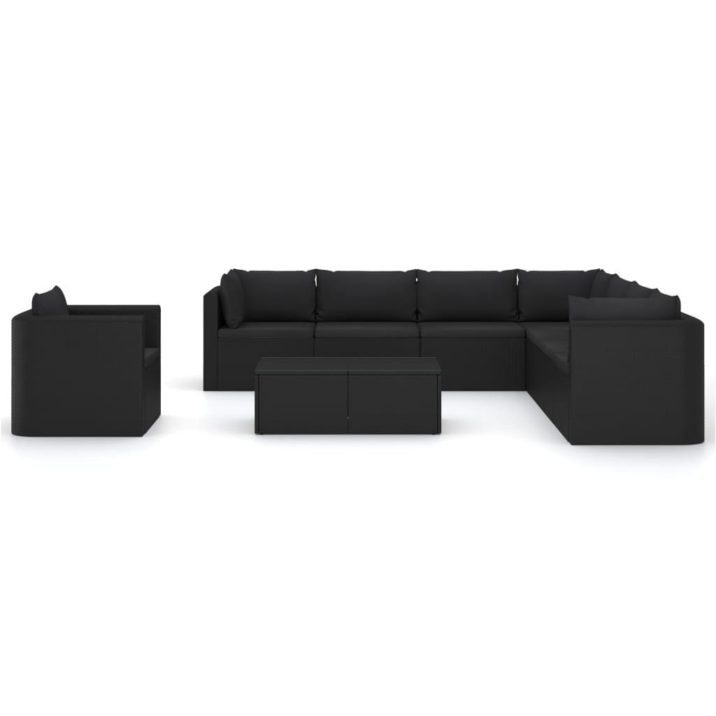 10 Piece Garden Lounge Set with Cushions Poly Rattan Black - Newstart Furniture