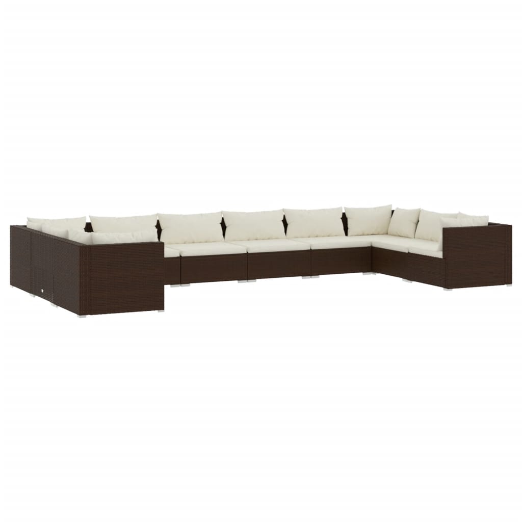 10 Piece Garden Lounge Set with Cushions Poly Rattan Brown - Newstart Furniture