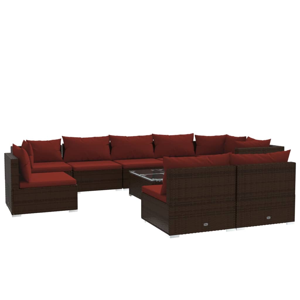 10 Piece Garden Lounge Set with Cushions Poly Rattan Brown - Newstart Furniture