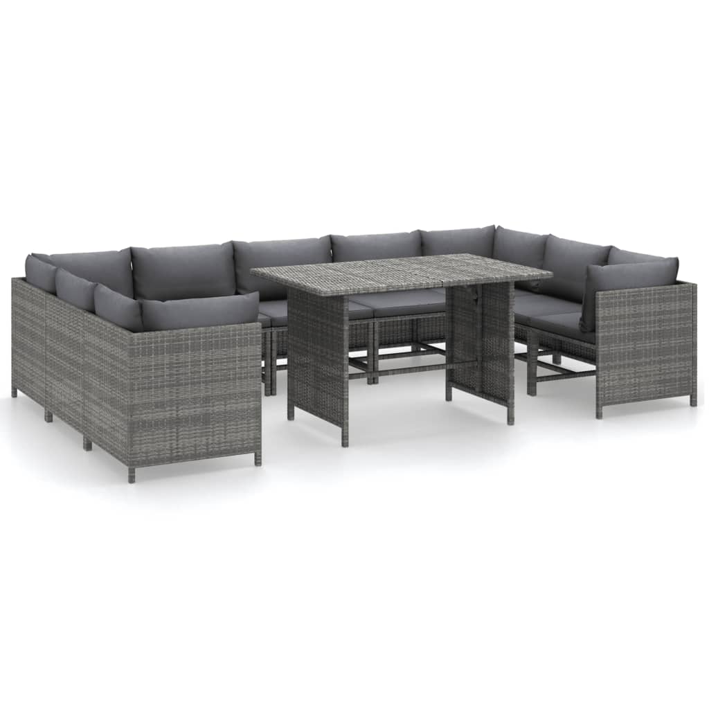 10 Piece Garden Lounge Set with Cushions Poly Rattan Grey - Newstart Furniture